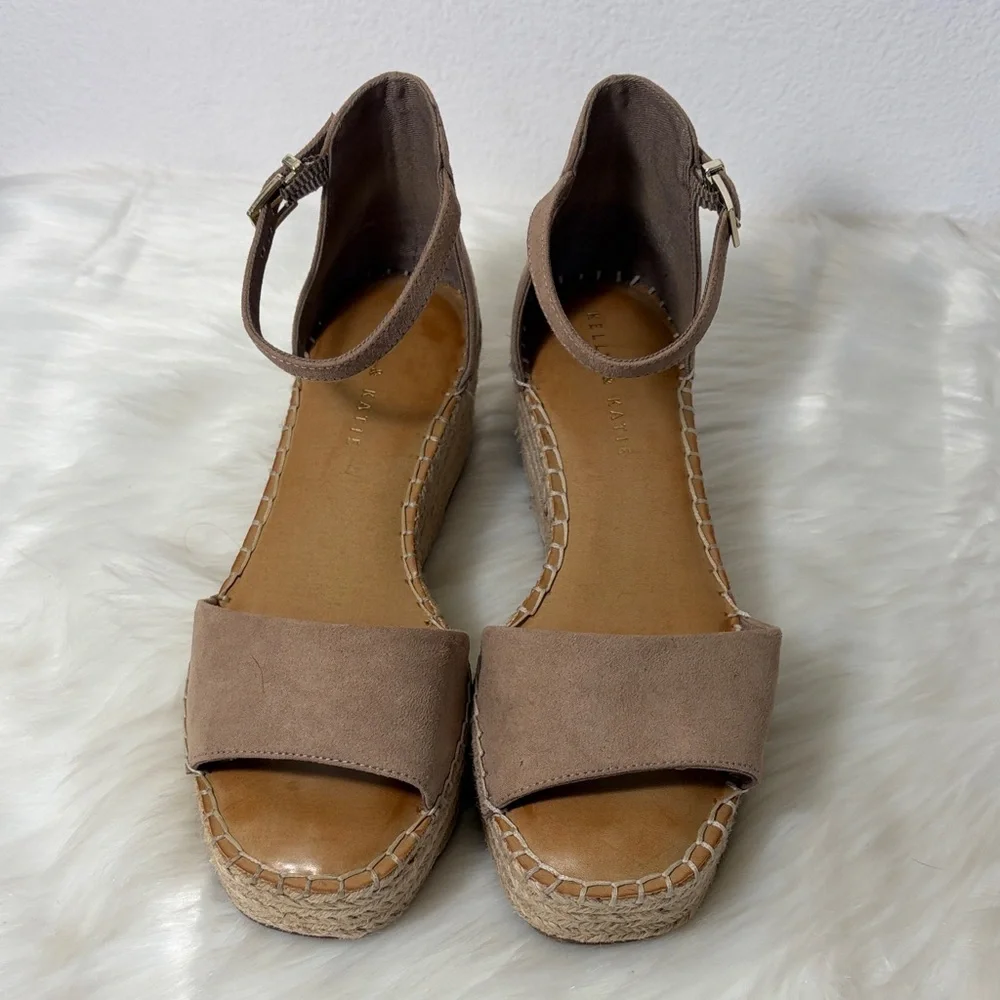 Kelly & Katie Tan Espadrille Wedge Sandals with Ankle Strap